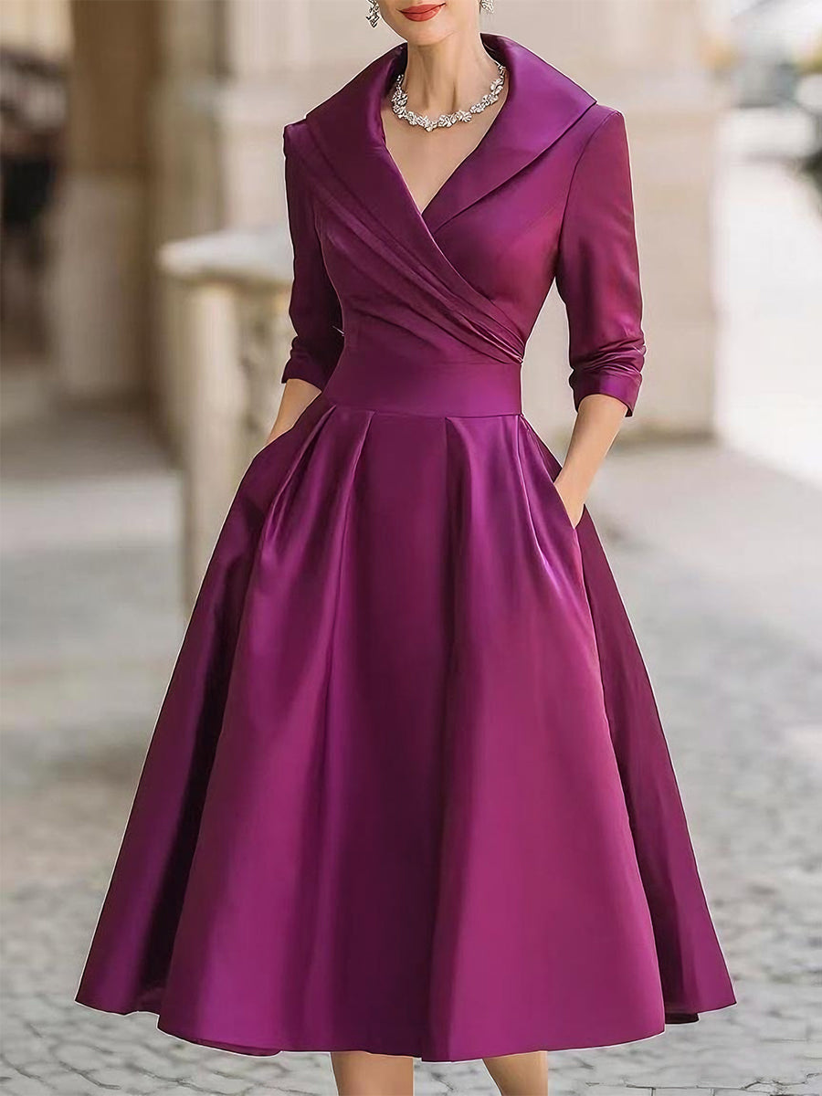 Lina™ | Vestido Midi Satinado de Corte Vintage