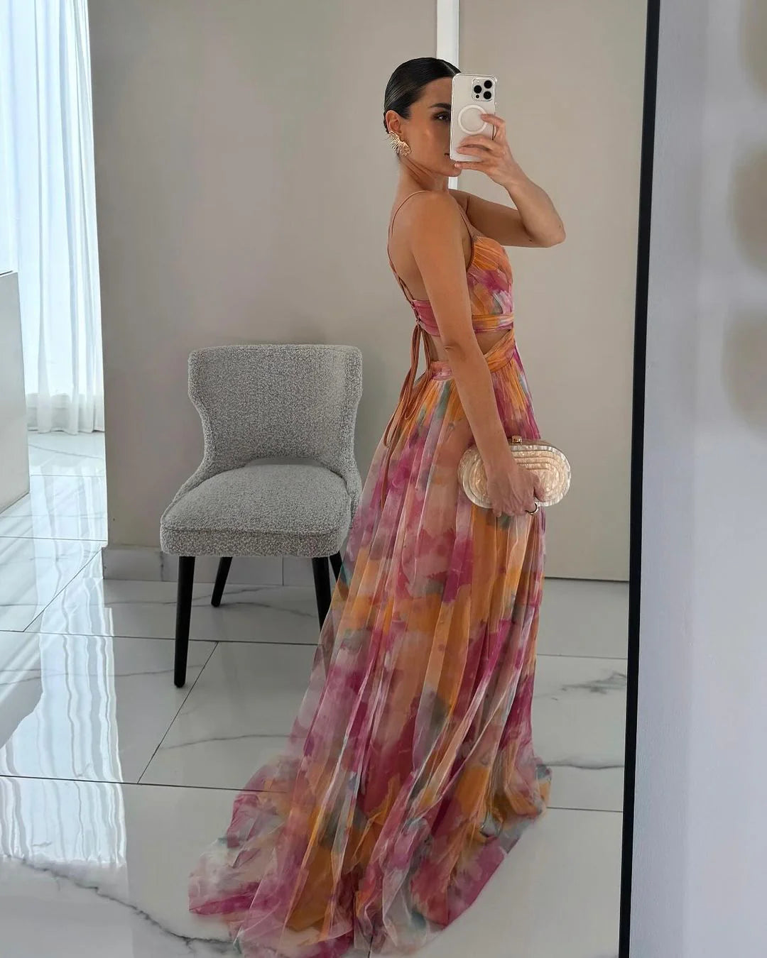 Giselle™ | Vestido Maxi de Gasa con Estampado Floral