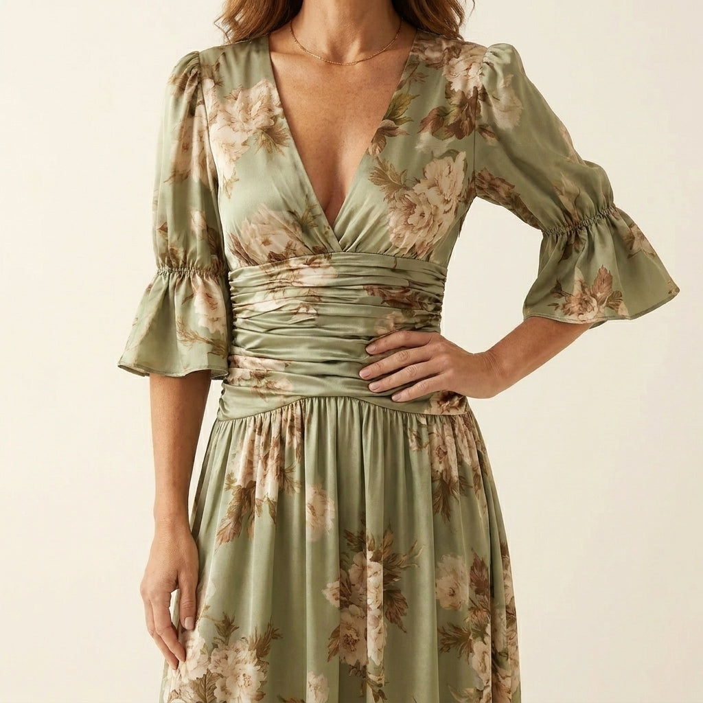 Anastasia™ | Vestido Floral Satén Asimétrico