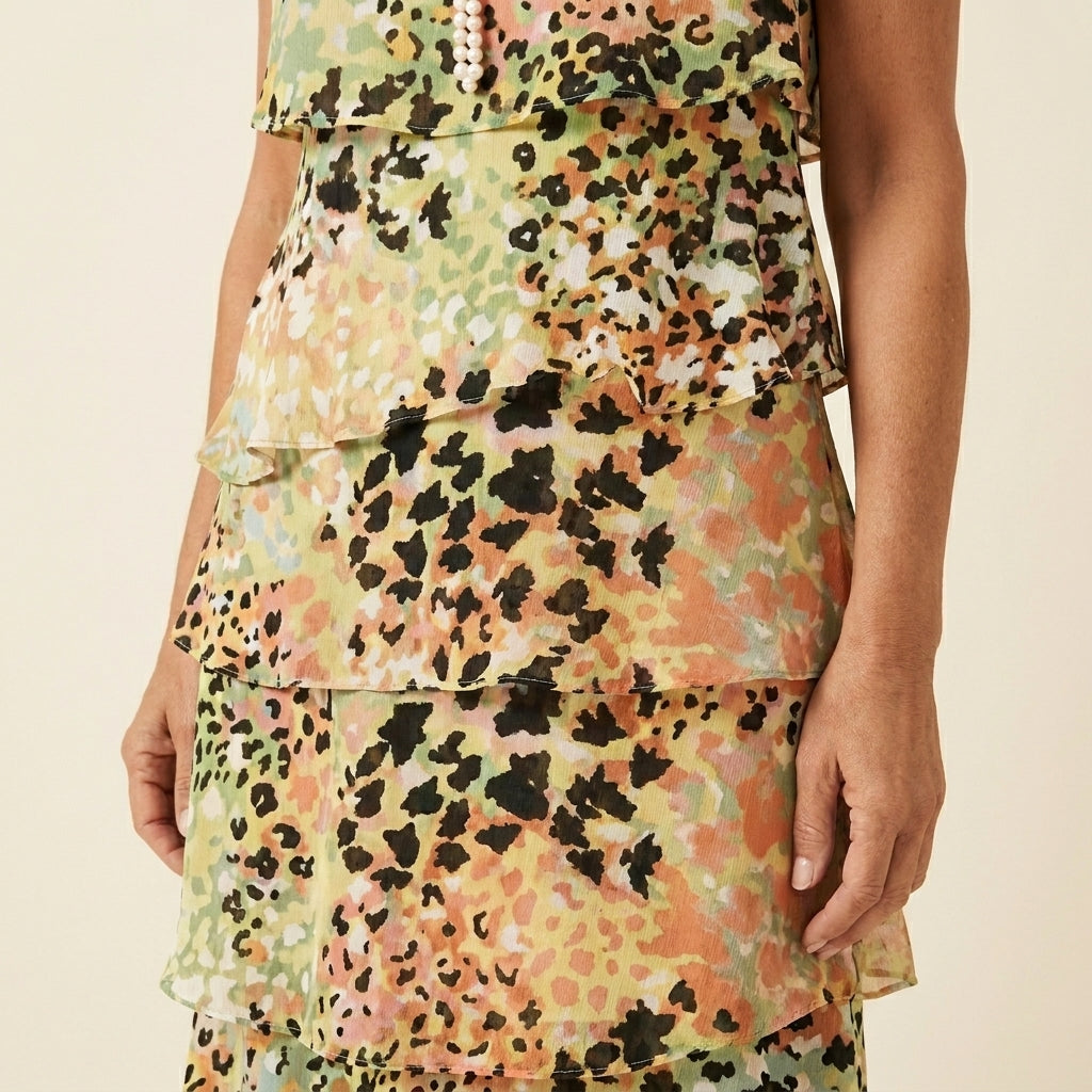 Daniela™ | Vestido Fluido Mosaico Verde