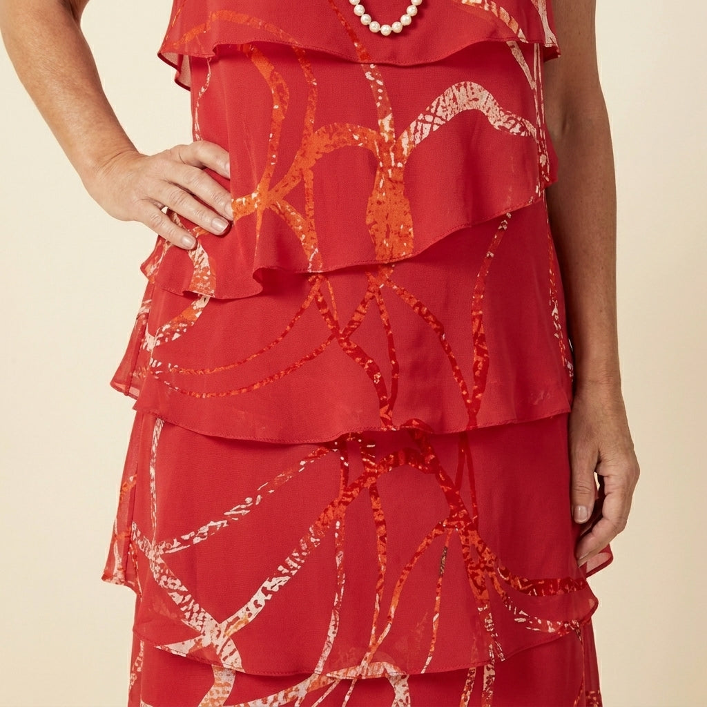 Marga™ | Vestido Fluido Rojo Estampado