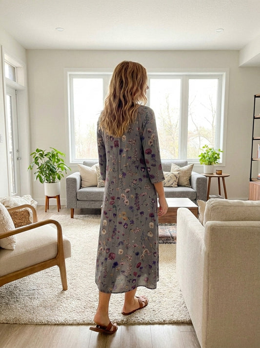 Sara™ | Vestido gris floral