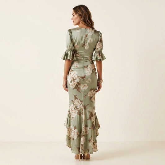 Anastasia™ | Vestido Floral Satén Asimétrico