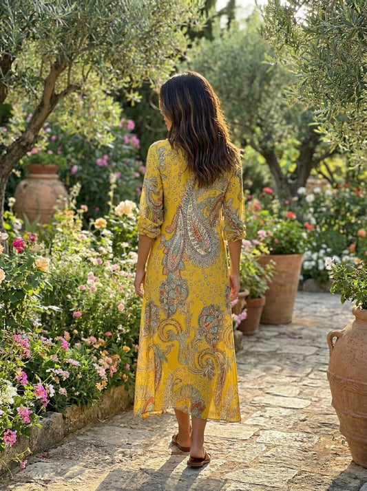 Eva™ | Vestido mostaza floral