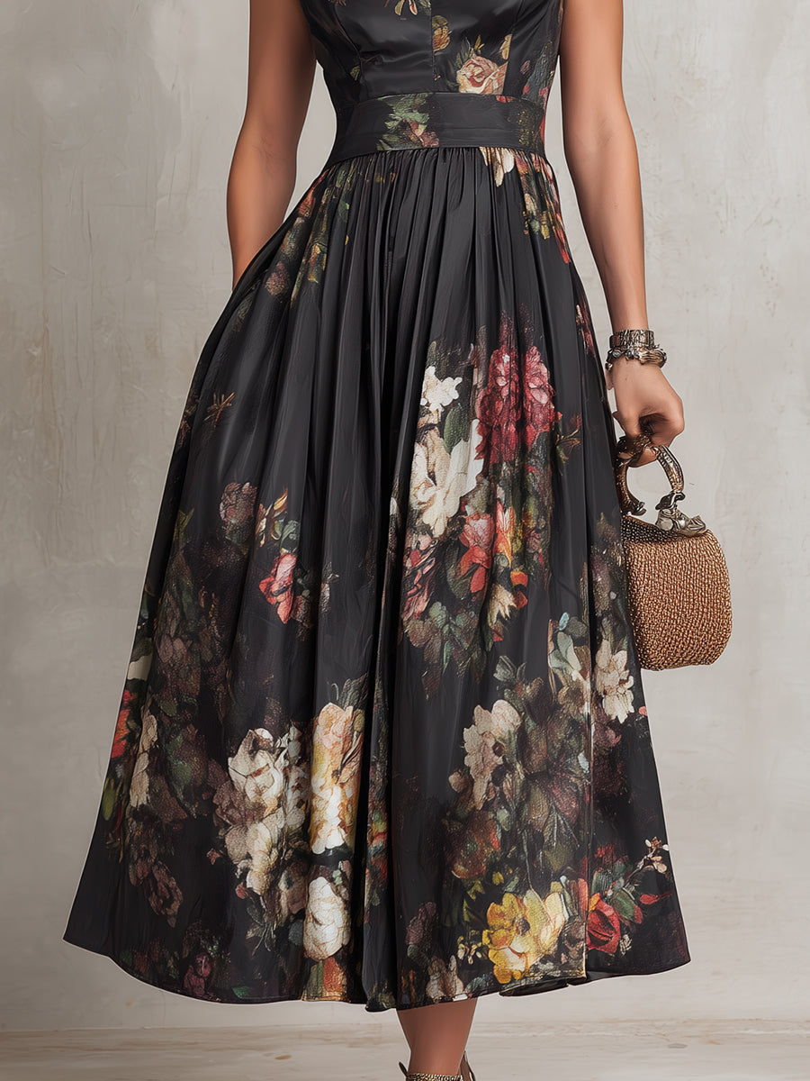 Vittoria™ | Vestido Midi Satinado Plisado Floral