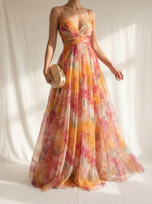 Giselle™ | Vestido Maxi de Gasa con Estampado Floral
