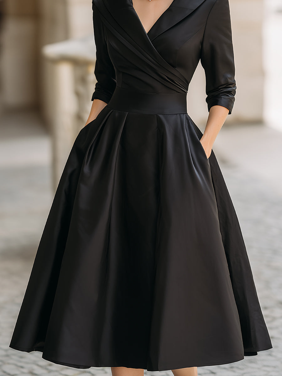 Lina™ | Vestido Midi Satinado de Corte Vintage