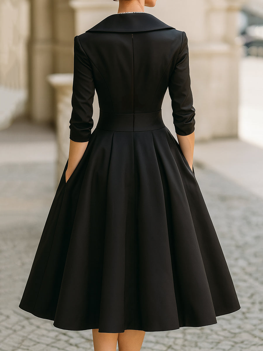 Lina™ | Vestido Midi Satinado de Corte Vintage
