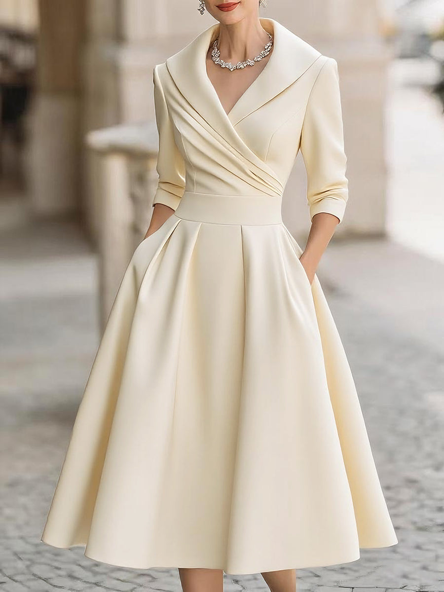 Lina™ | Vestido Midi Satinado de Corte Vintage