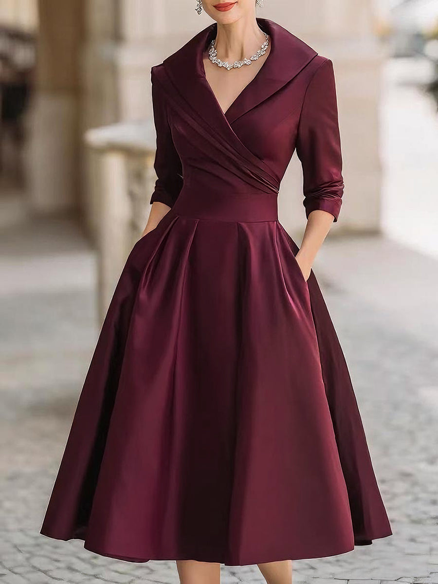Lina™ | Vestido Midi Satinado de Corte Vintage
