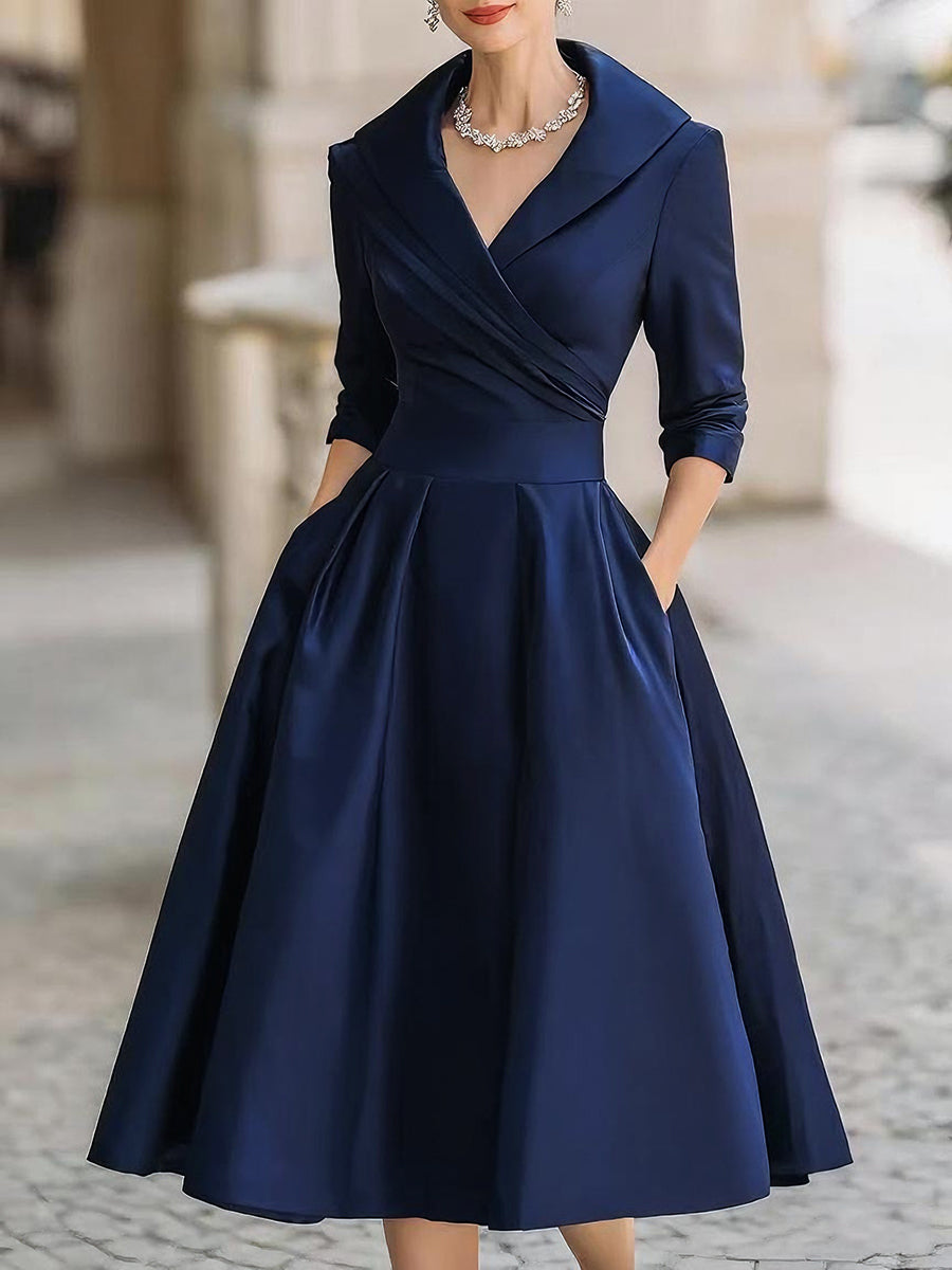 Lina™ | Vestido Midi Satinado de Corte Vintage