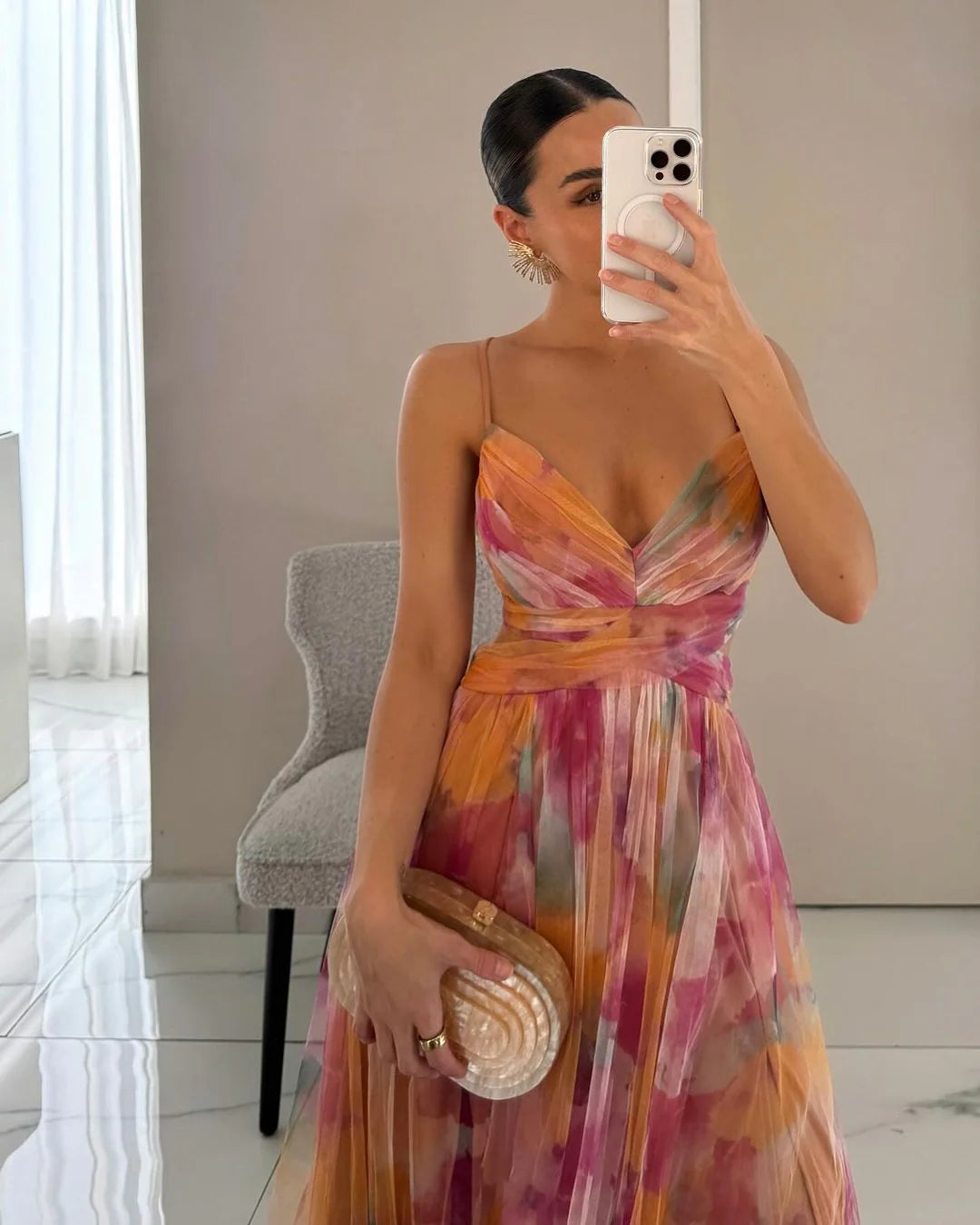 Giselle™ | Vestido Maxi de Gasa con Estampado Floral