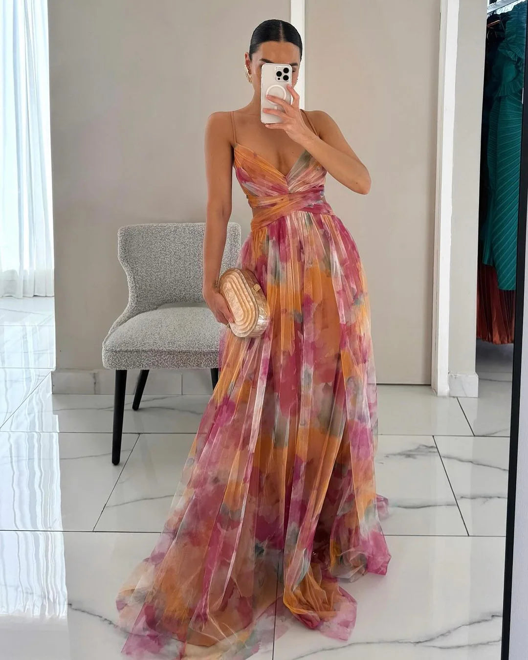 Giselle™ | Vestido Maxi de Gasa con Estampado Floral
