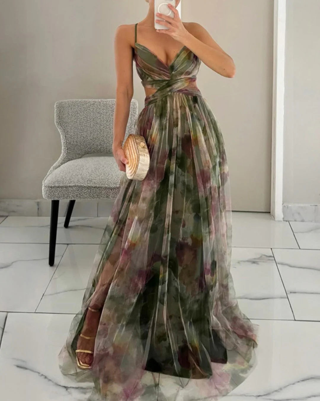 Giselle™ | Vestido Maxi de Gasa con Estampado Floral