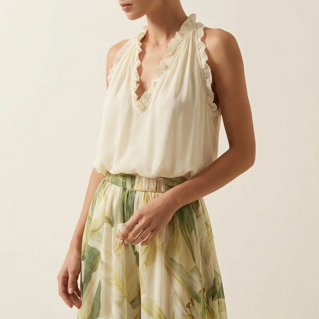 Selene™ | Conjunto Blusa Volante y Pantalón Floral