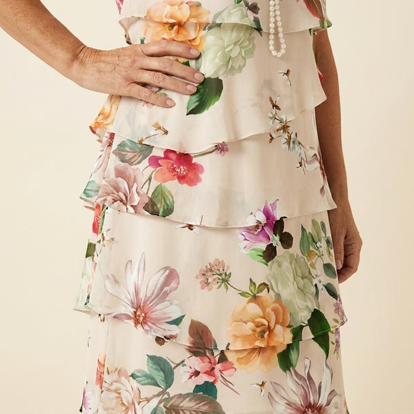 Camila™ | Vestido Fluido Floral Crema