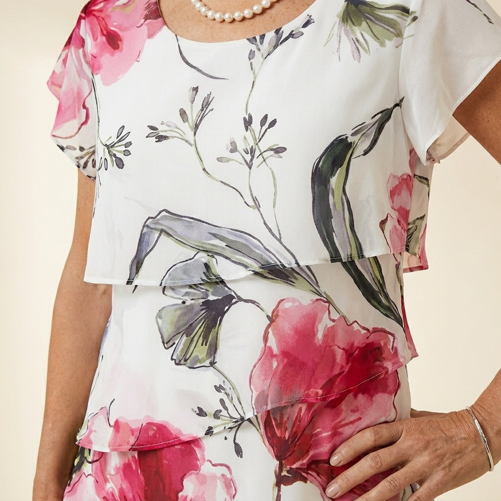 Lia™ | Vestido Fluido Blanco Floral