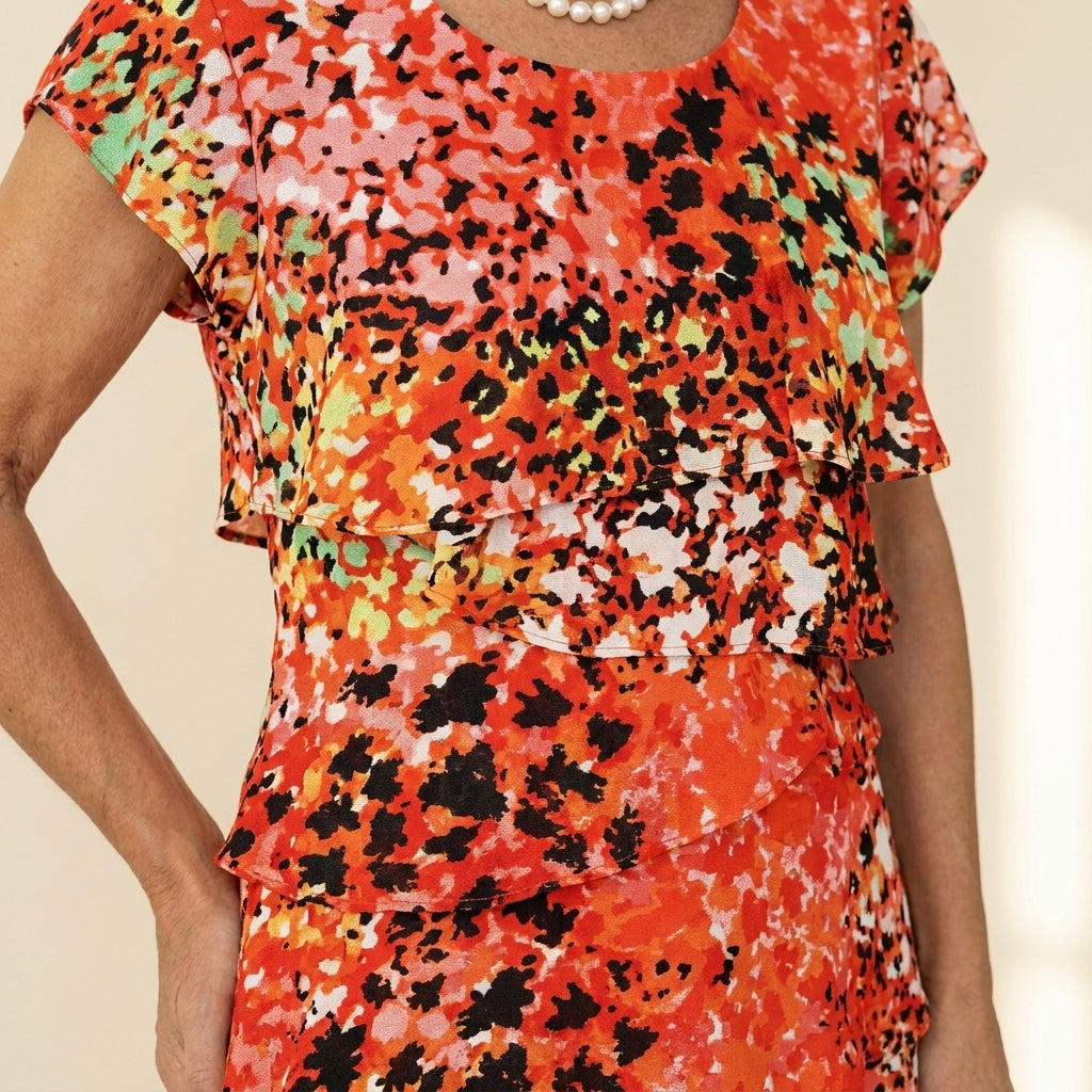 Beatriz™ | Vestido Fluido Mosaico Coral