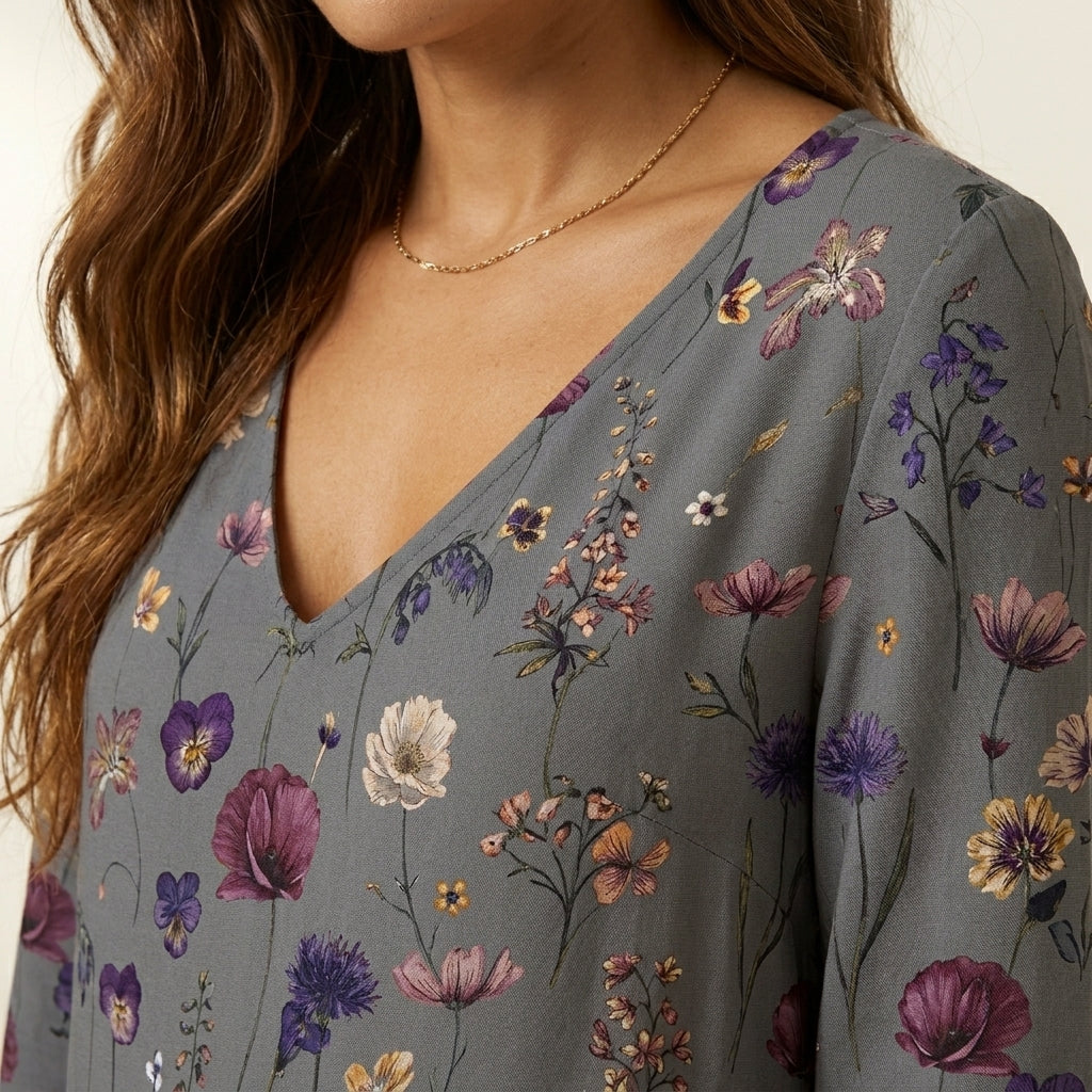 Sara™ | Vestido gris floral
