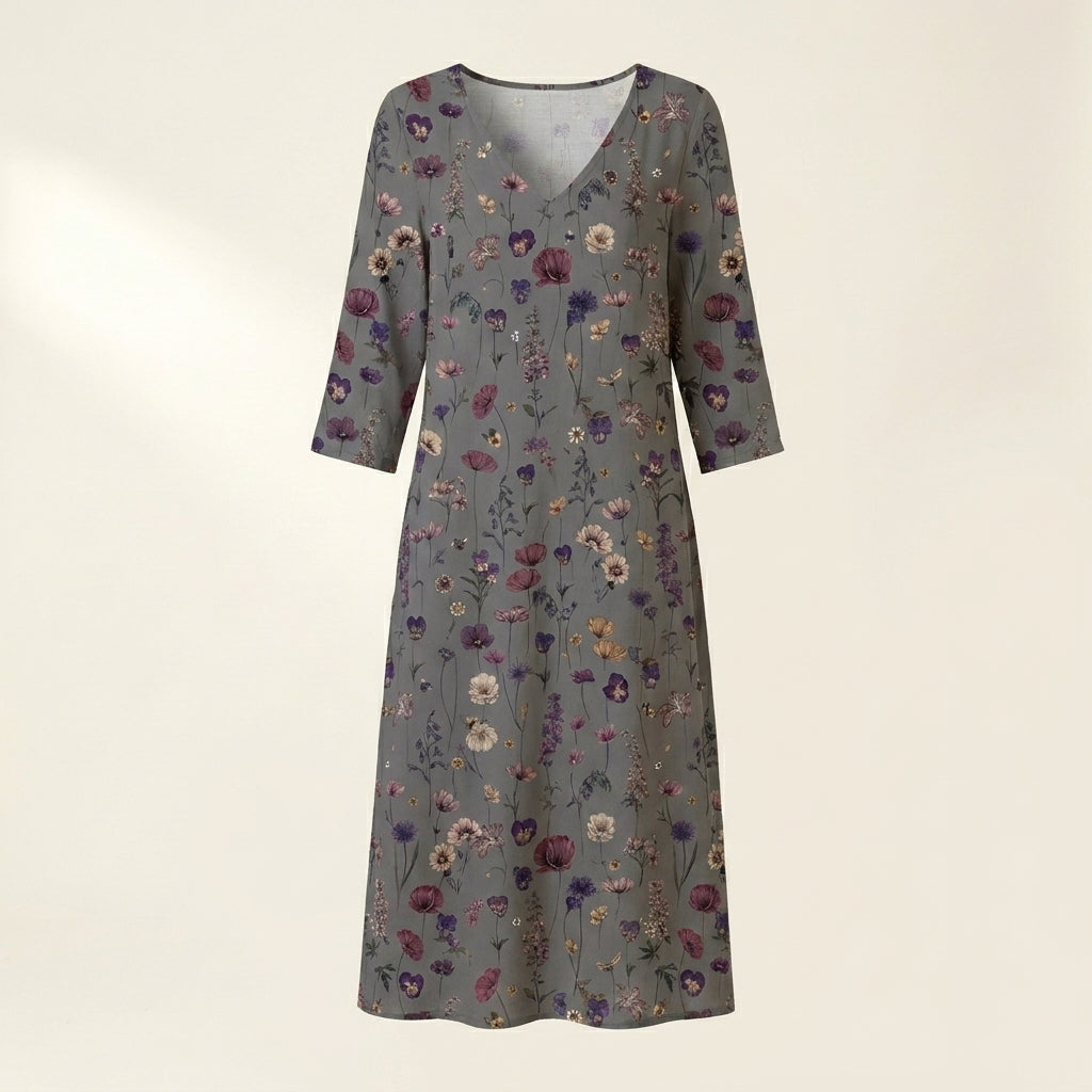 Sara™ | Vestido gris floral