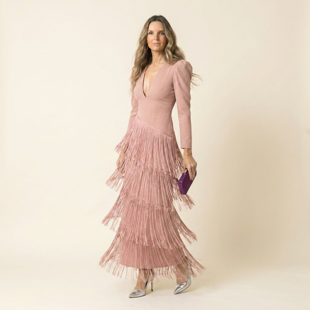 Clara™ | Vestido Midi de Flecos con Manga Larga