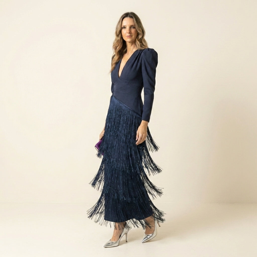Clara™ | Vestido Midi de Flecos con Manga Larga