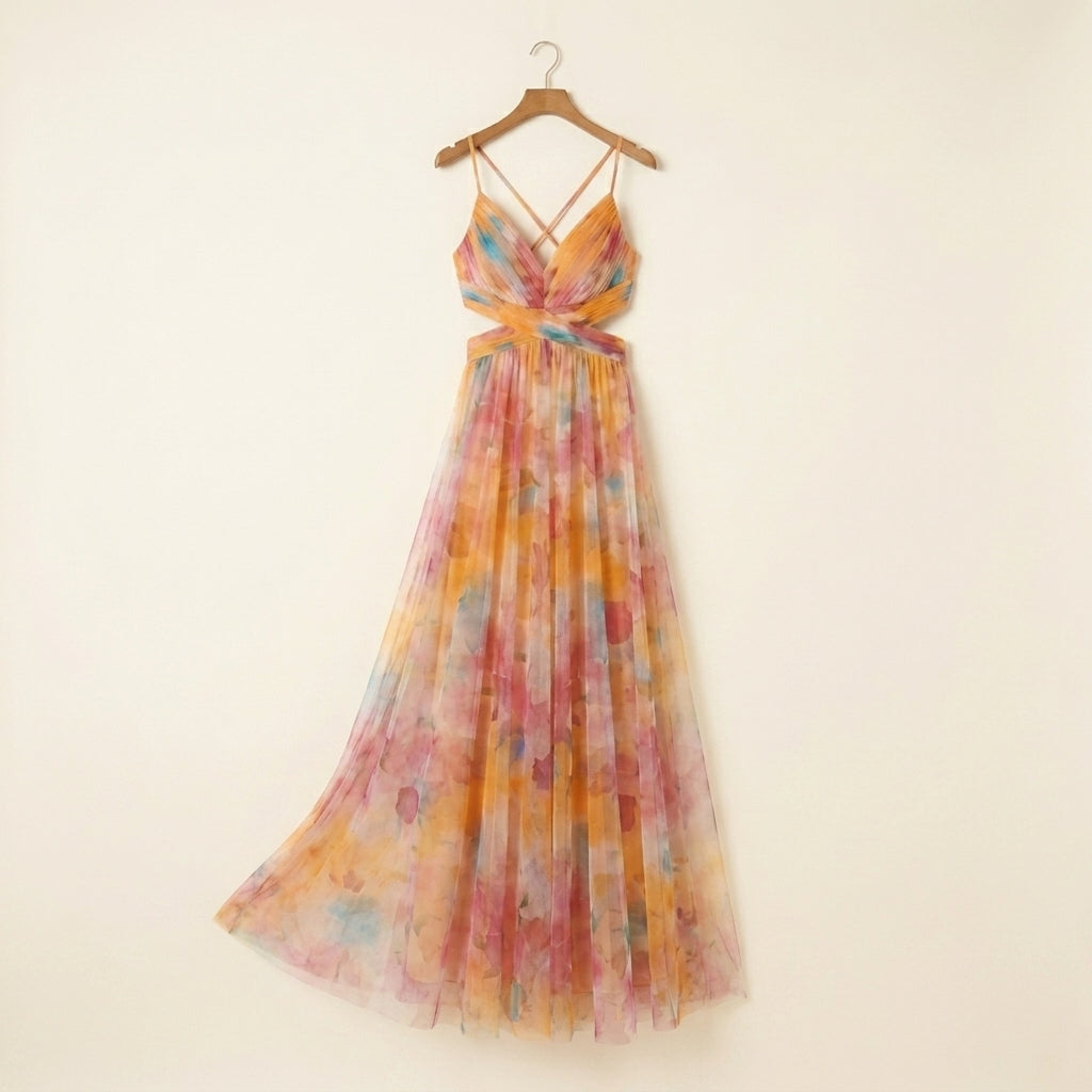 Giselle™ | Vestido Maxi de Gasa con Estampado Floral