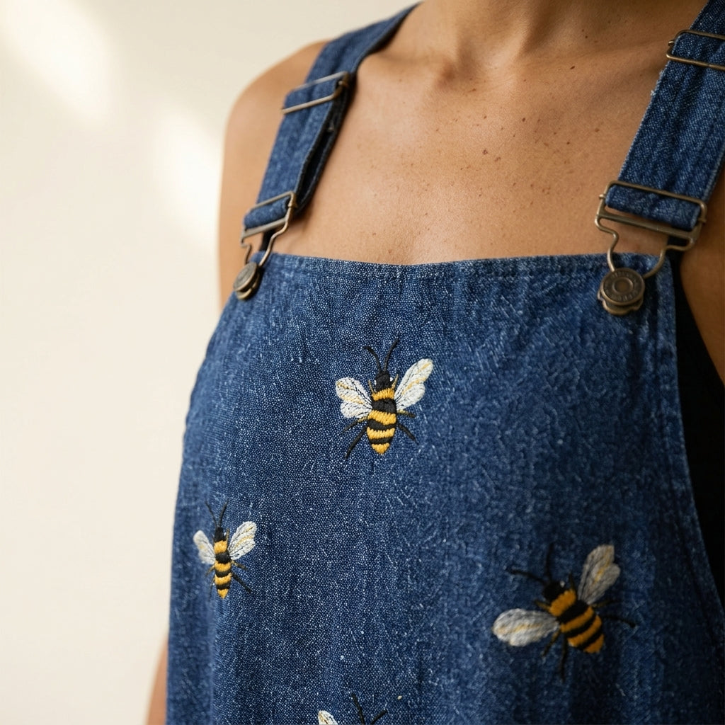 Isabela™ | Mono azul de abejas bordado