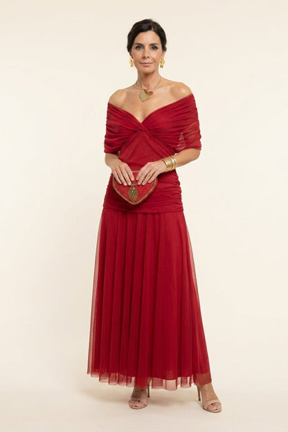 Carlota™ | Vestido Largo Drapeado de Tul