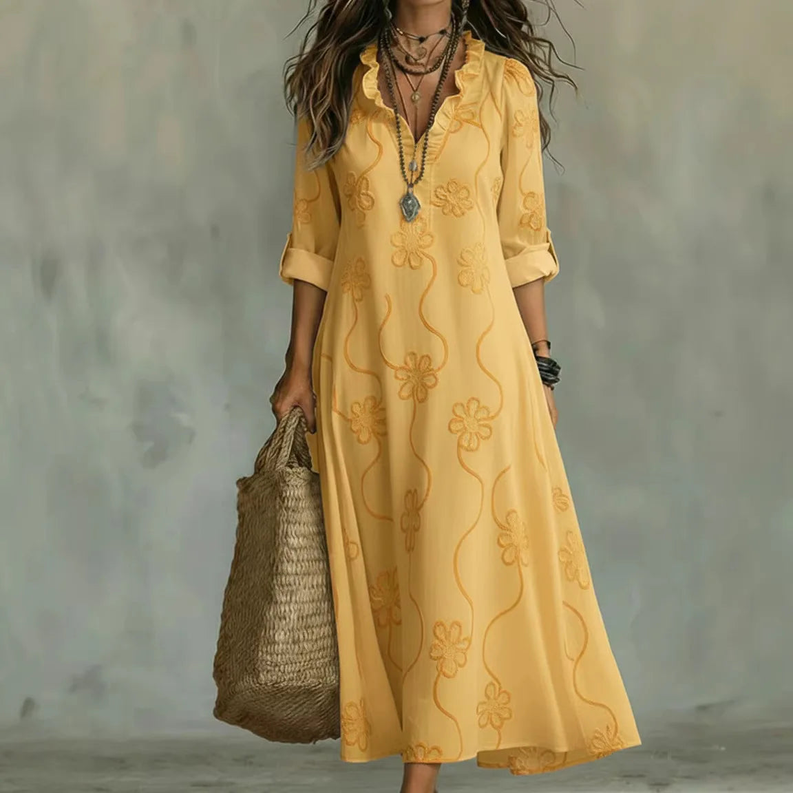 Sienna™ | Vestido Largo de Flores Bordadas