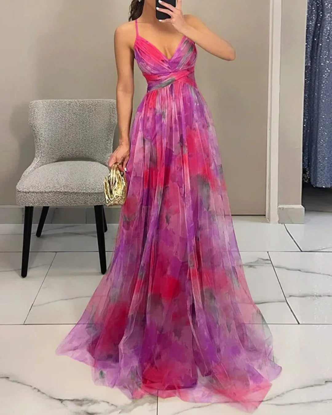 Giselle™ | Vestido Maxi de Gasa con Estampado Floral