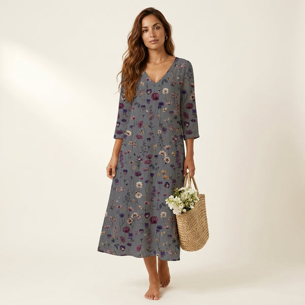 Sara™ | Vestido gris floral