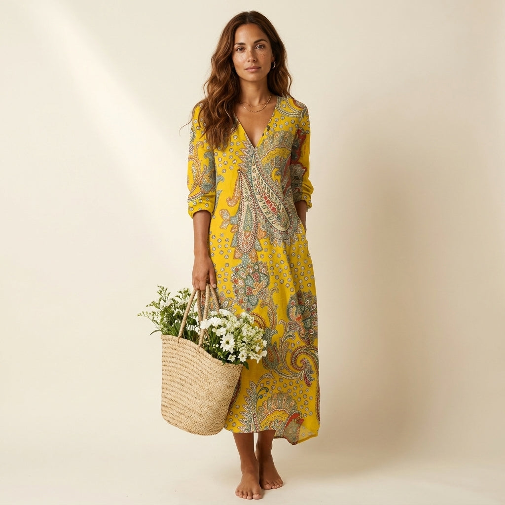 Eva™ | Vestido mostaza floral