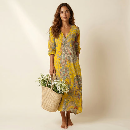 Eva™ | Vestido mostaza floral