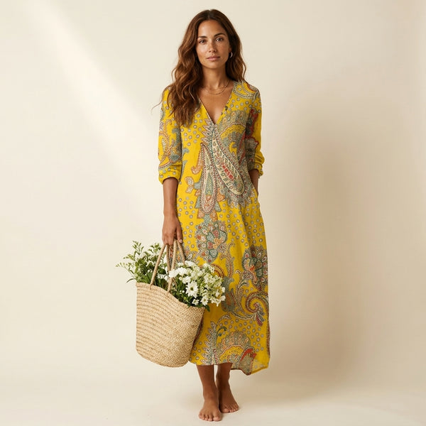 Eva™ | Vestido mostaza floral
