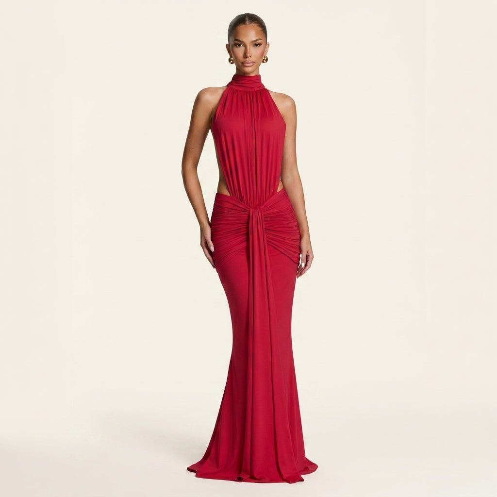 Thekla™ | Vestido Maxi Cuello Halter Espalda Abierta