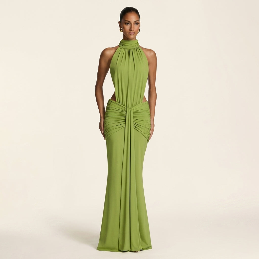 Thekla™ | Vestido Maxi Cuello Halter Espalda Abierta
