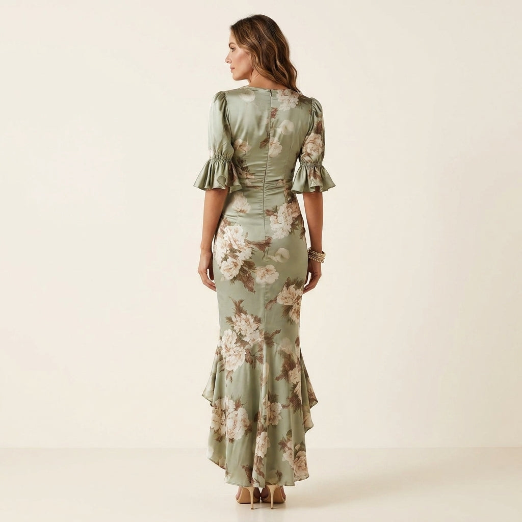 Anastasia™ | Vestido Floral Satén Asimétrico
