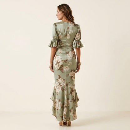 Anastasia™ | Vestido Floral Satén Asimétrico