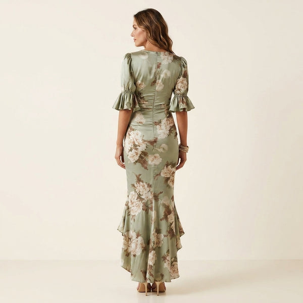 Anastasia™ | Vestido Floral Satén Asimétrico