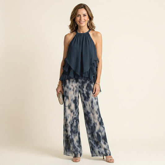 Calla™ | Conjunto Blusa Volantes y Pantalón Estampado