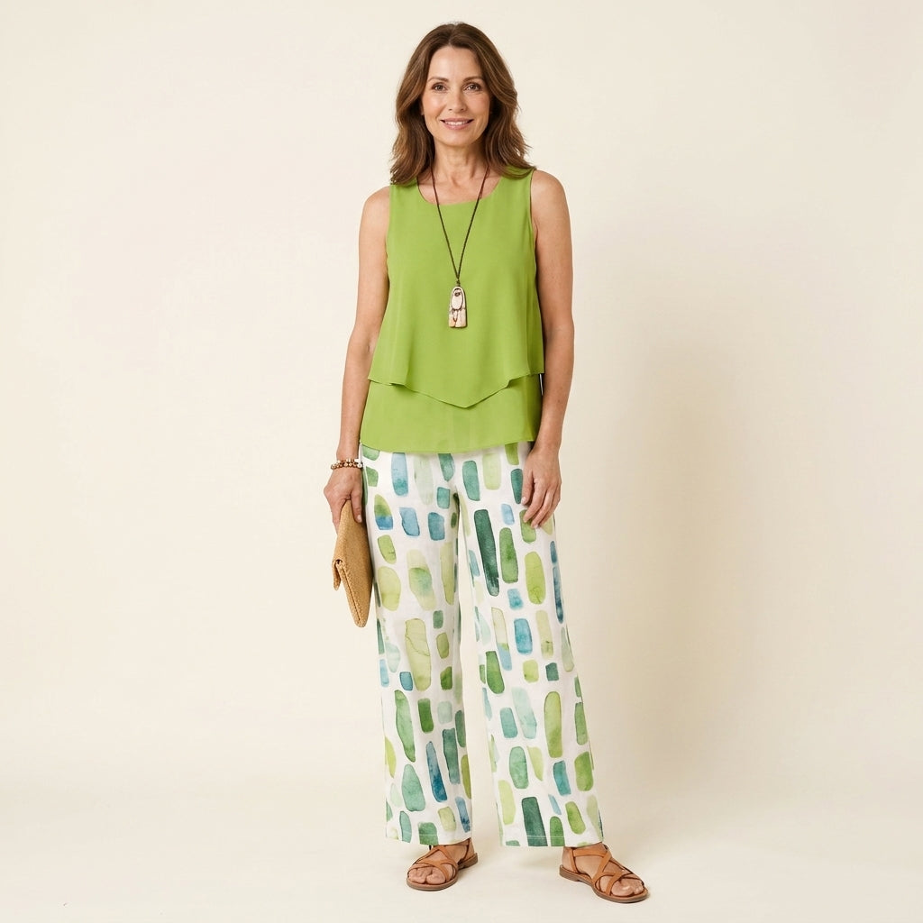 Berta™ | Conjunto Blusa y Pantalón Verde Estampado
