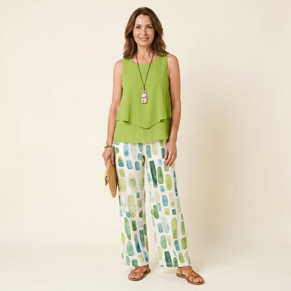 Berta™ | Conjunto Blusa y Pantalón Verde Estampado