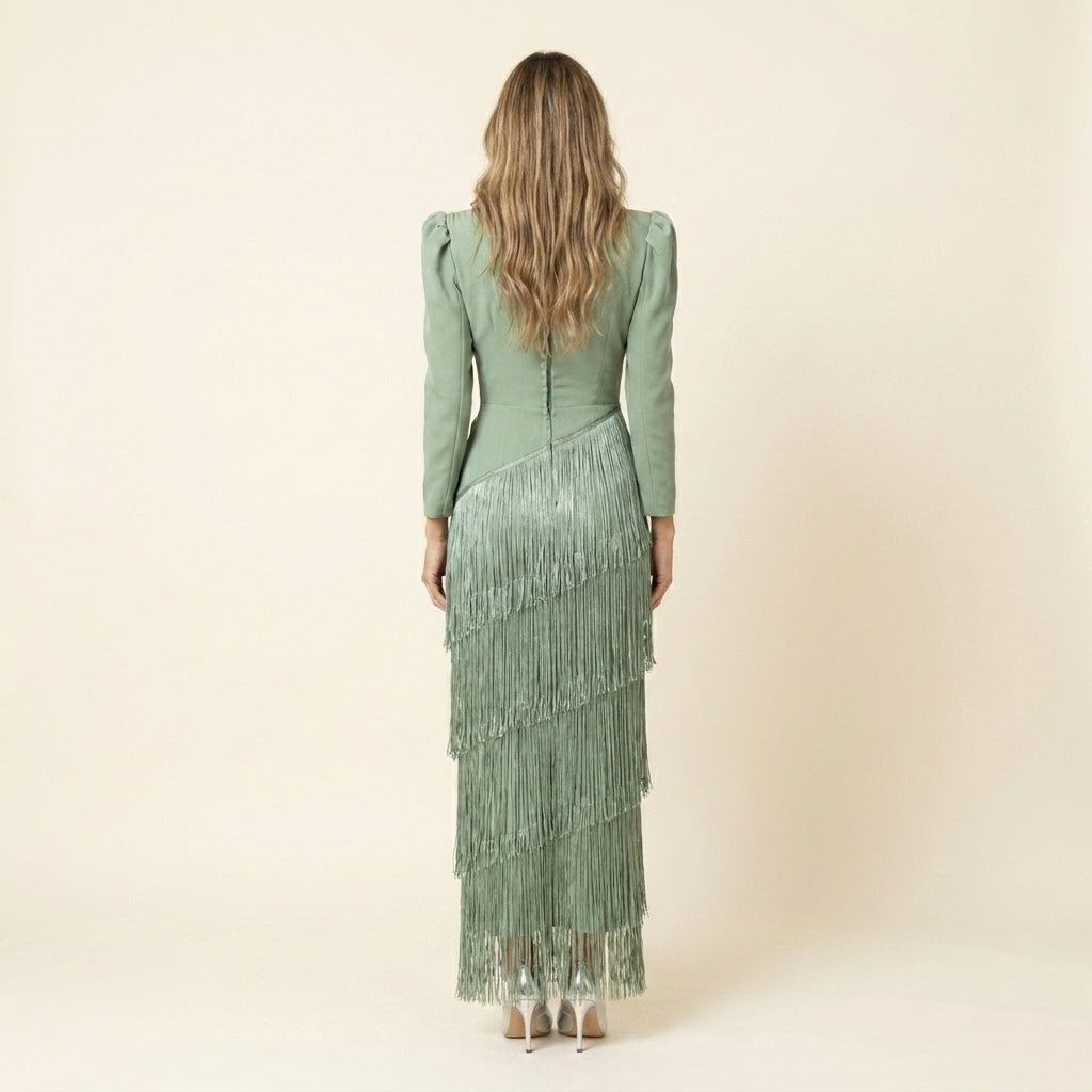 Clara™ | Vestido Midi de Flecos con Manga Larga