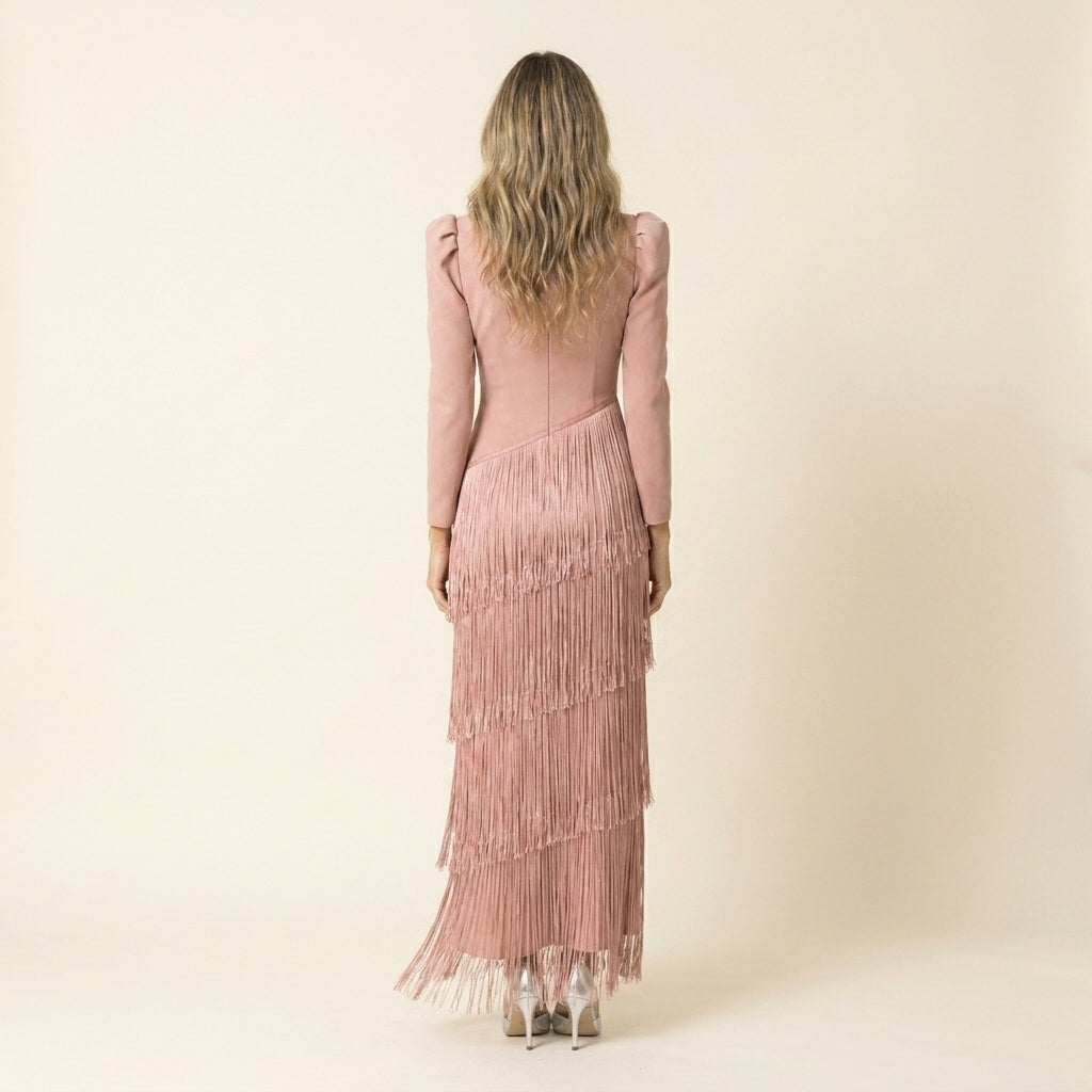 Clara™ | Vestido Midi de Flecos con Manga Larga
