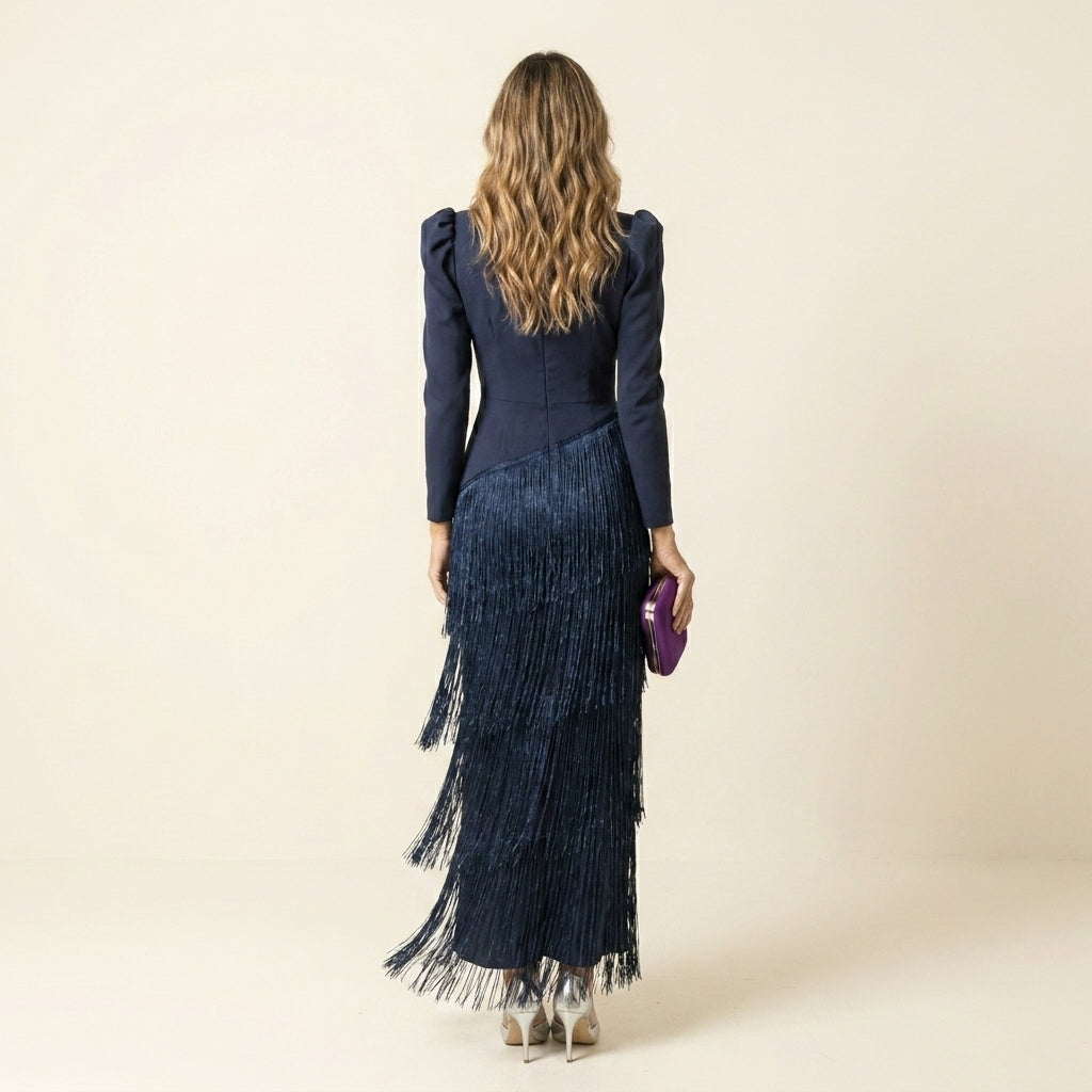 Clara™ | Vestido Midi de Flecos con Manga Larga