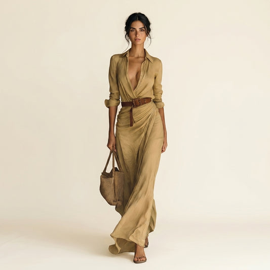 Beatrice · Vestido Maxi con Cinturón y Manga Larga