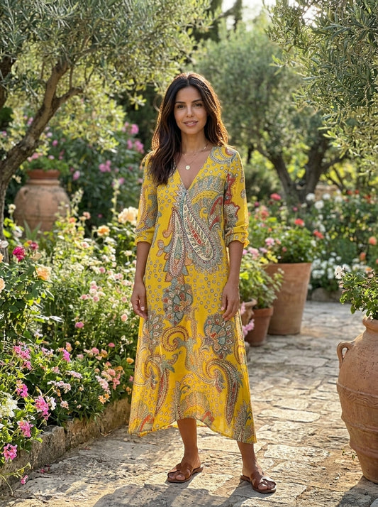 Eva™ | Vestido mostaza floral