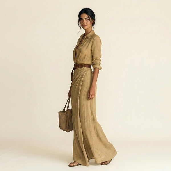 Beatrice · Vestido Maxi con Cinturón y Manga Larga