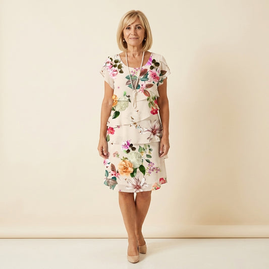 Camila™ | Vestido Fluido Floral Crema